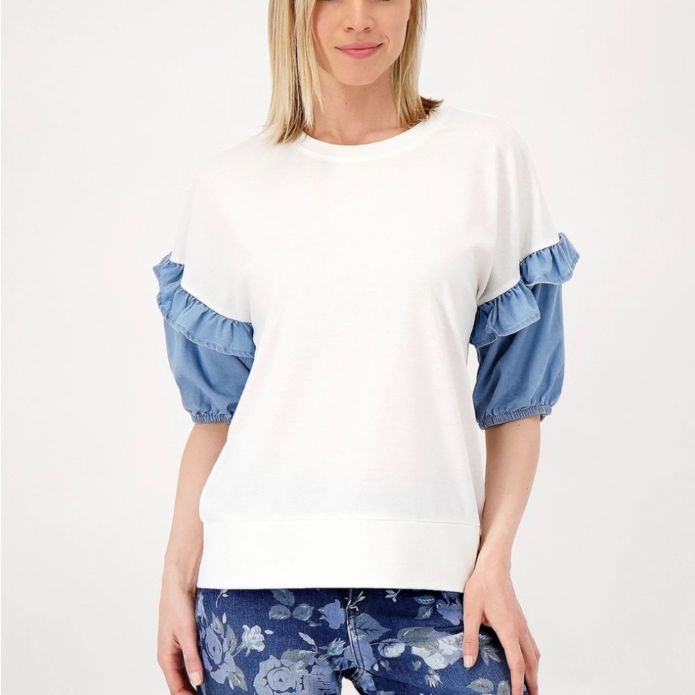 Laurie Felt French Terry Ruffle Shirt Cream sz sm